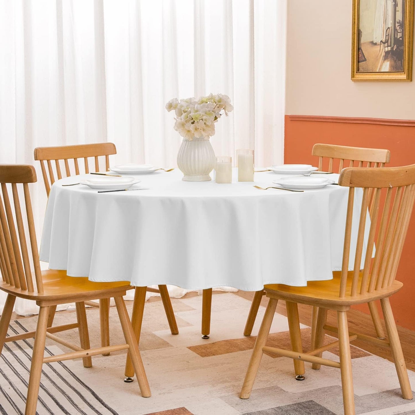 Softalker Round Tablecloth, Waterproof & Stain Resistant Table Cloth Wrinkle Free Fabric Washable Polyester Table Cover for Spring/Party/Outdoor(60R)-White