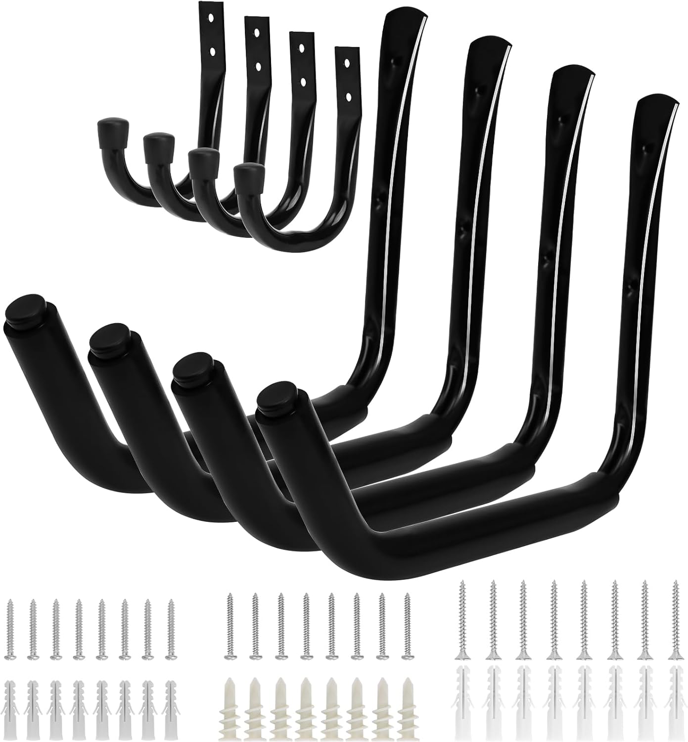 KURUI Heavy Duty Garage Storage Hooks - 100 LB Capacity Wall Mount Kayak Rack | 15" Black Hangers, 8 Pack for Indoor/Outdoor Use