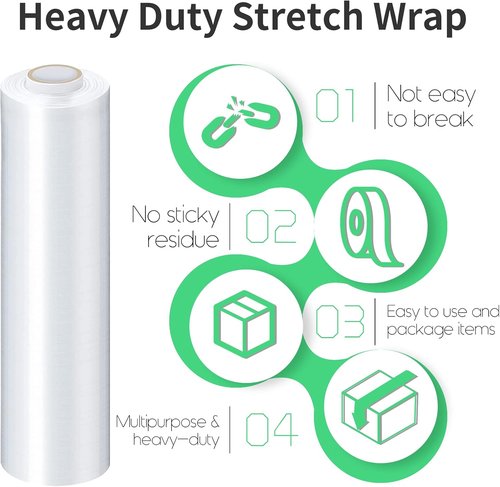 HERKKA Stretch Film - Industrial Strength Stretch Wrap with Handles - 15" x 1000 Feet, 3 Pack, 60 Gauge