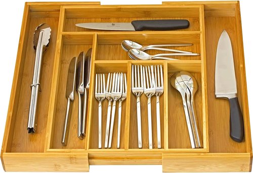 Home-it Expandable Cutlery Drawer - Utensil Organizer with Flatware Dividers | Adjustable Kitchen Holder
