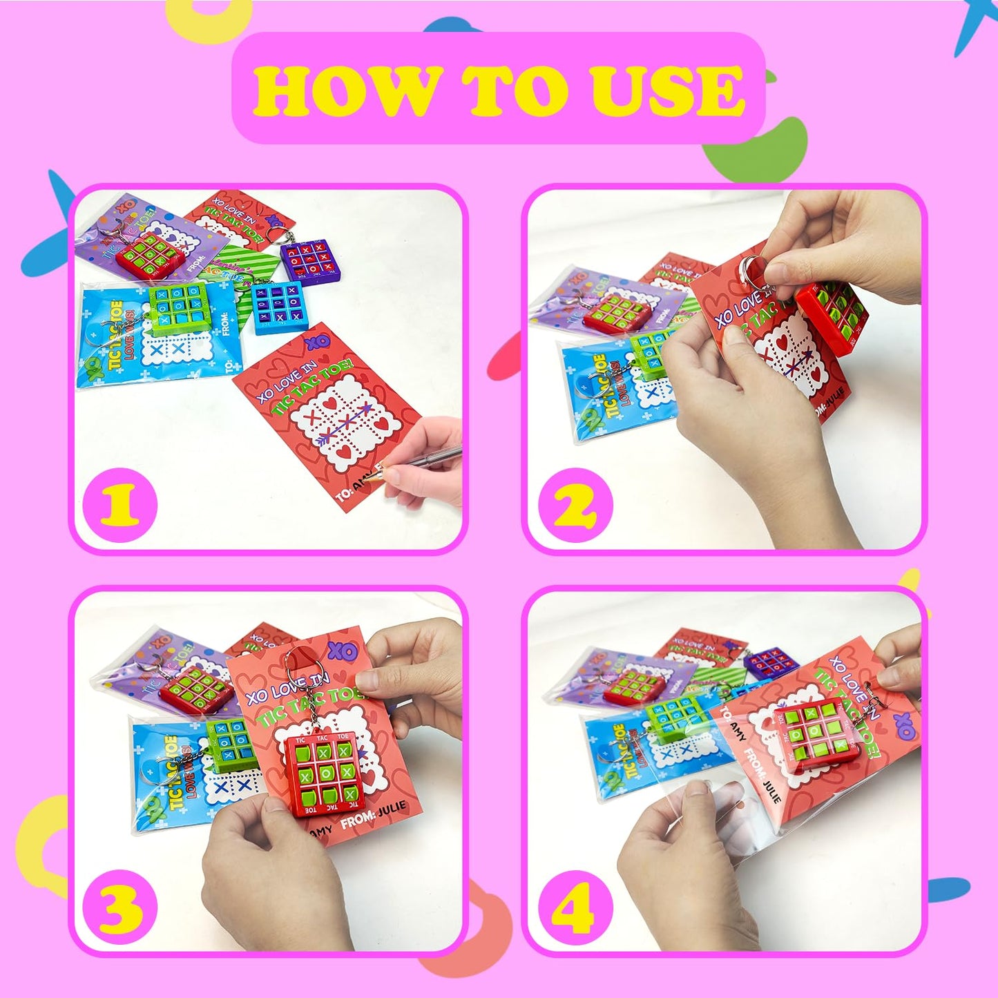 Valentines Day Gifts Cards for Kids School Classroom,28 Pack Tic Tac Toe Game Keychains with Cards for Boys Girls,Valentine Class Non Candy Treats Goodie Bag Stuffers Party Favors Prizes for Toddlers
