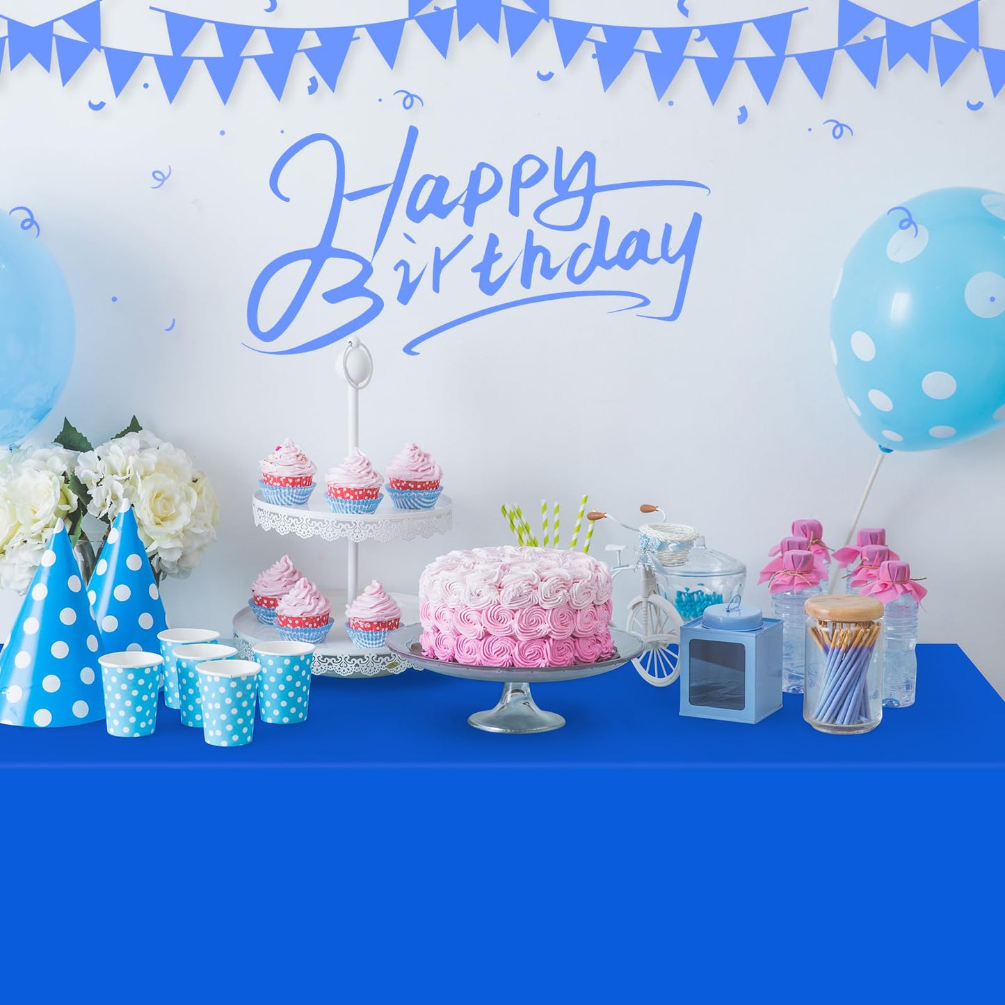 16 Pack Blue Plastic Tablecloth for Rectangle Tables, Premium Decorative Royal Blue Disposable Table Cloths for Parties, Rectangle Party Table Cover for Birthday, Wedding, Anniversary, 54 x 108 Inch