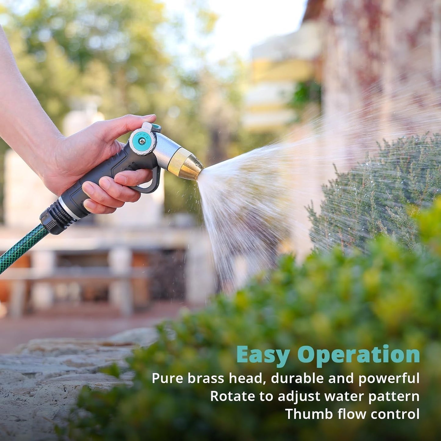 QUOBAS Heavy Duty Metal Garden Hose Nozzle - High Pressure 3 Patterns with Thumb Control | Ideal for Car Wash & Patio Cleaning