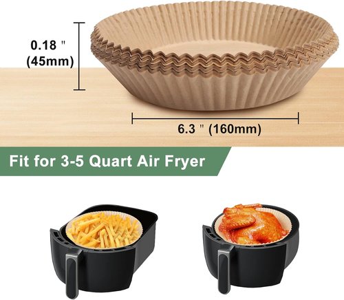 Air Fryer Paper Liner - Unbleached Biodegradable Non-Stick Parchment Paper | 100 Pcs, 6.3”