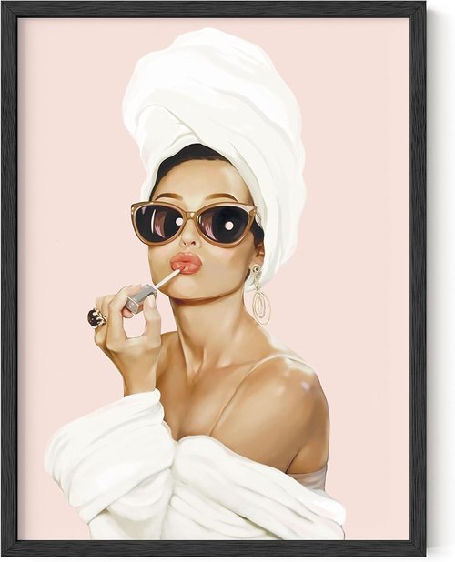 Haus and Hues Pink Framed Wall Art - Audrey Hepburn Glam Decor | Makeup Design, 12x16 Inches