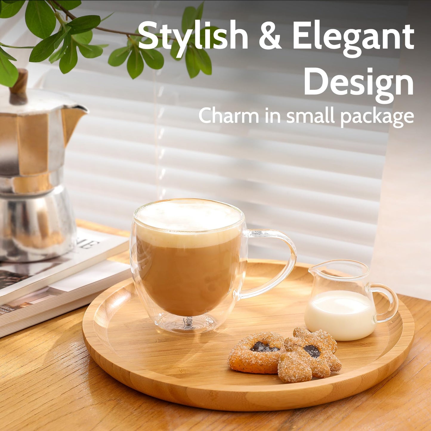 Sweese Clear Coffee Mugs - 8 oz Double Wall Glass Coffee Mugs Set of 4, Perfect for Espresso, Latte, Cappuccino