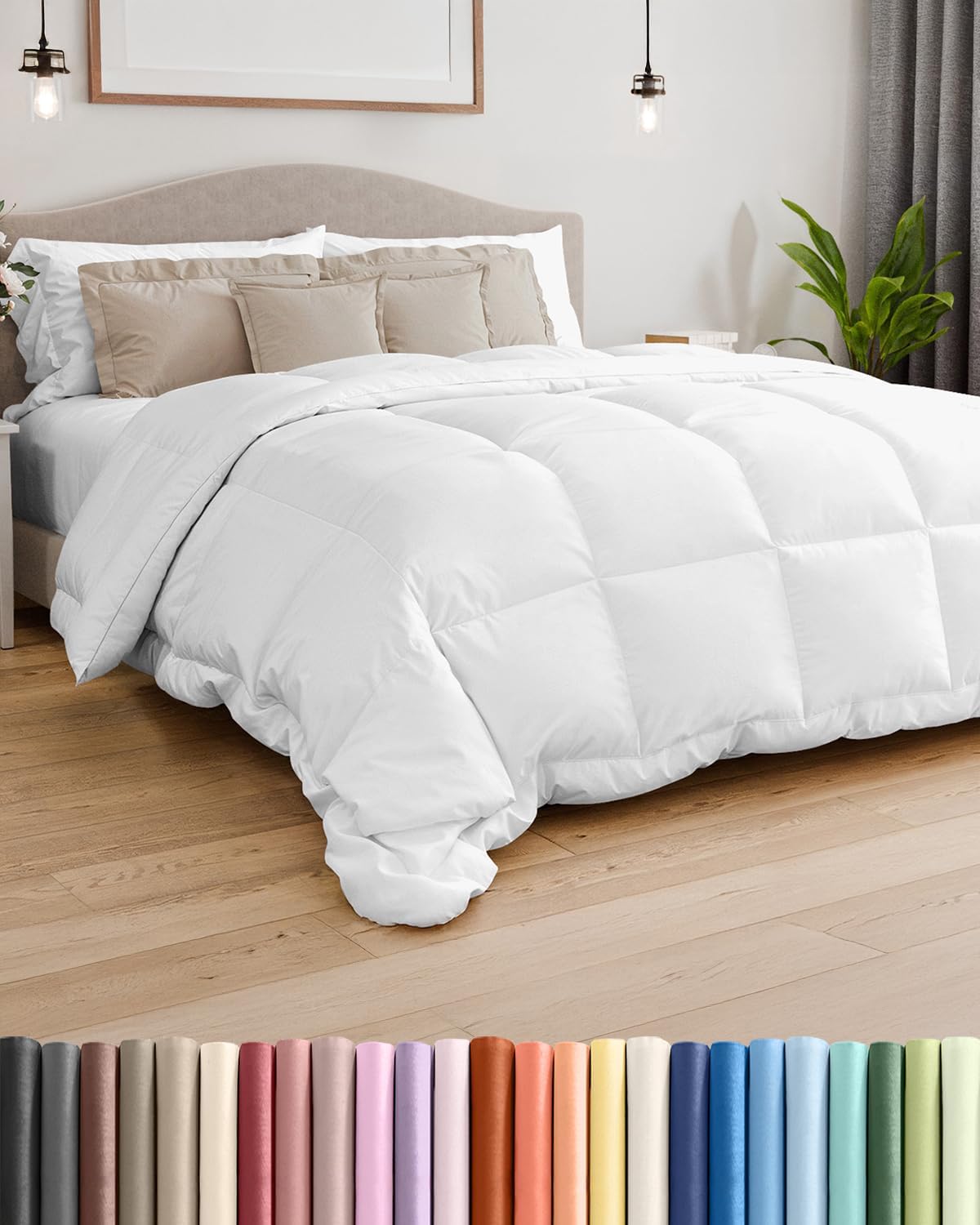 Cal King Size White Alternative Down Comforter - Lightweight, Breathable Hotel Quality Bedding for All Seasons