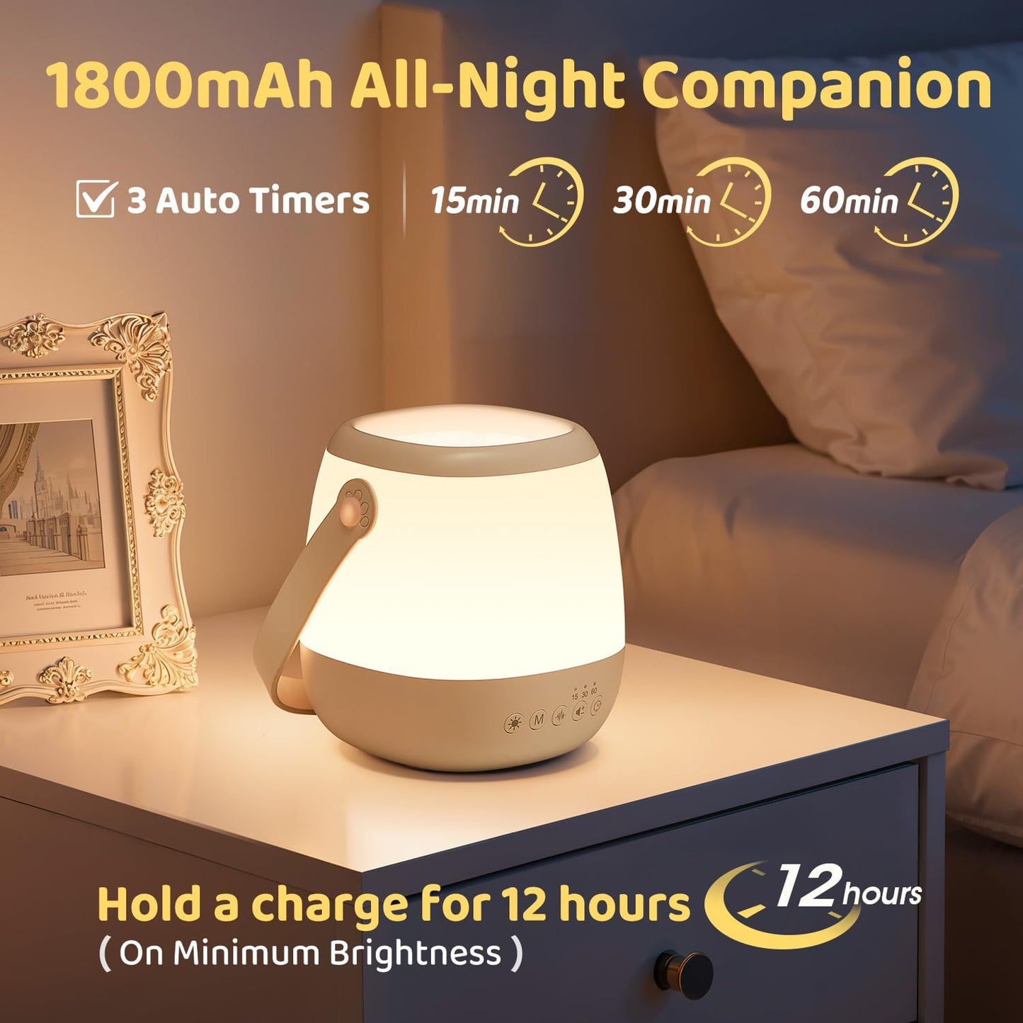 Skiennix Baby Night Light Sound Machine - 35 Colors & 12 White Noises | Portable USB Rechargeable Lamp