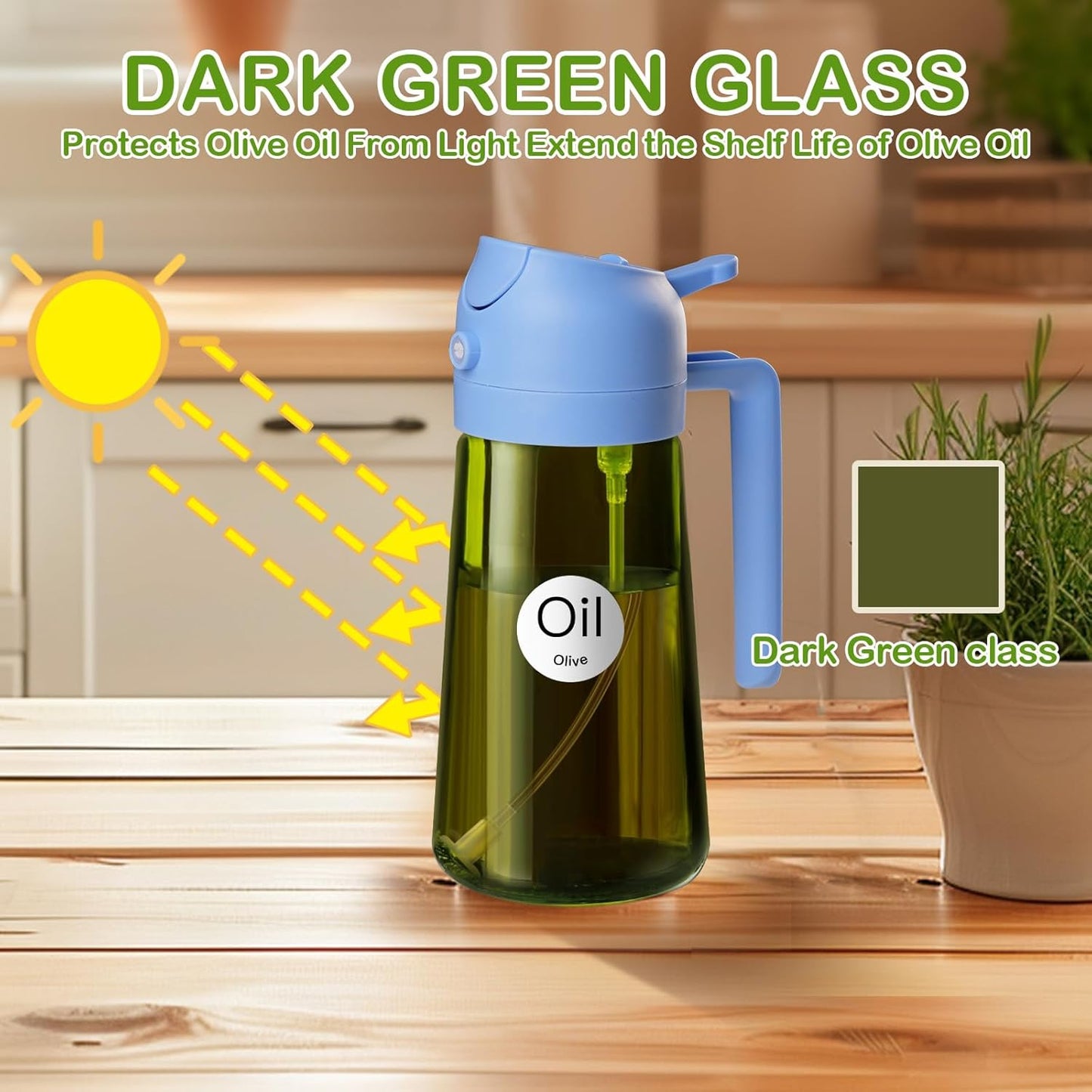 YARRAMATE 16oz Dark Green Oil Sprayer - Premium 2-in-1 Food-Grade Olive Oil Dispenser for Cooking & BBQ