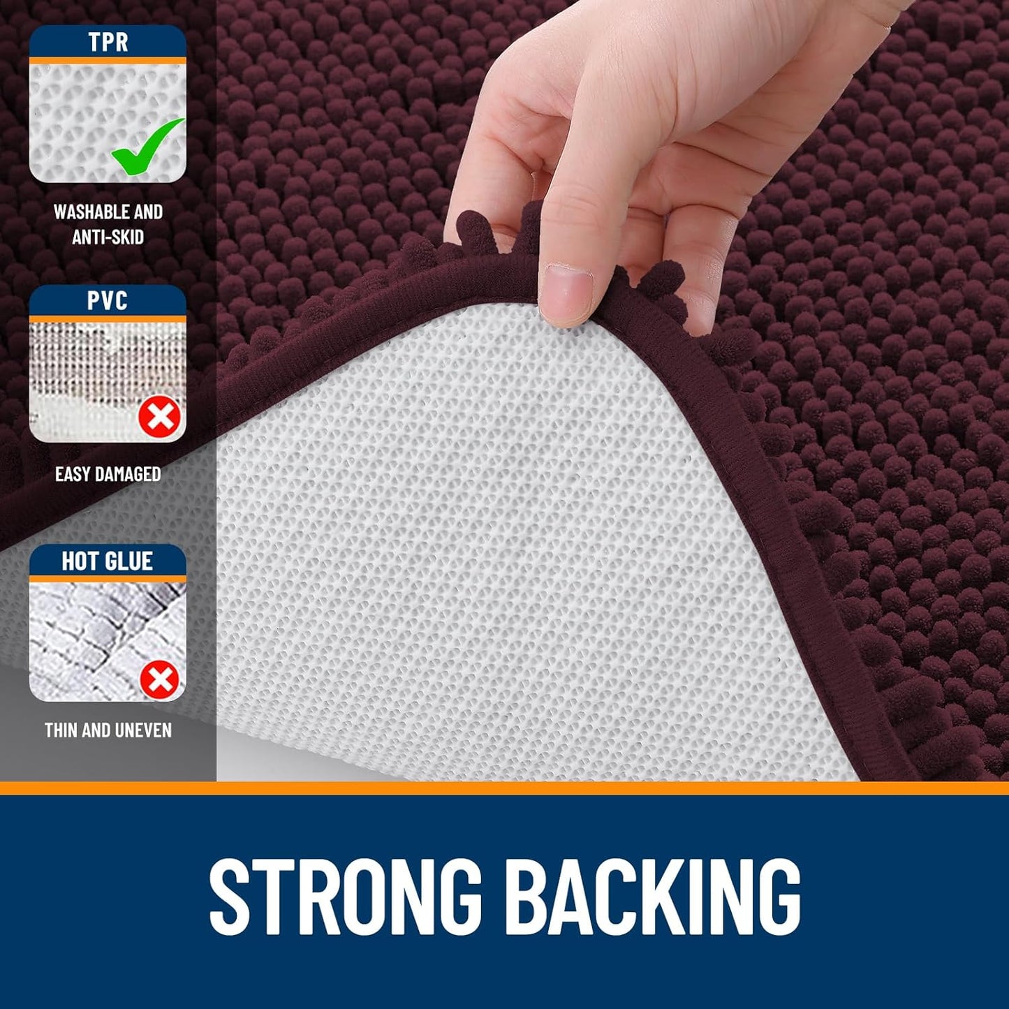 OLANLY Bathroom Rugs - Extra Soft Chenille Bath Mats with Rubber Backing | Quick Dry, Machine Washable, 30x20, Black Cherry
