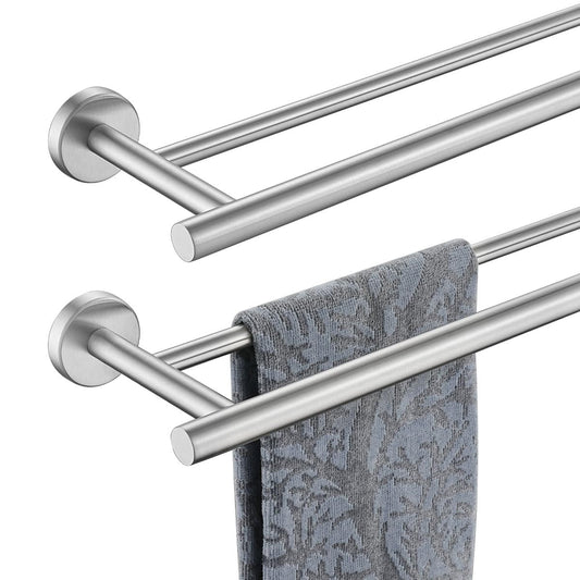 JQK Double Towel Bar, 24 Inch 304 Stainless Steel Thicken 0.8mm Bath Towel Rack for Bathroom, Towel Holder Brushed Wall Mount, Total Length 27.16 Inch 2 Pack, TB100L24-BN-P2