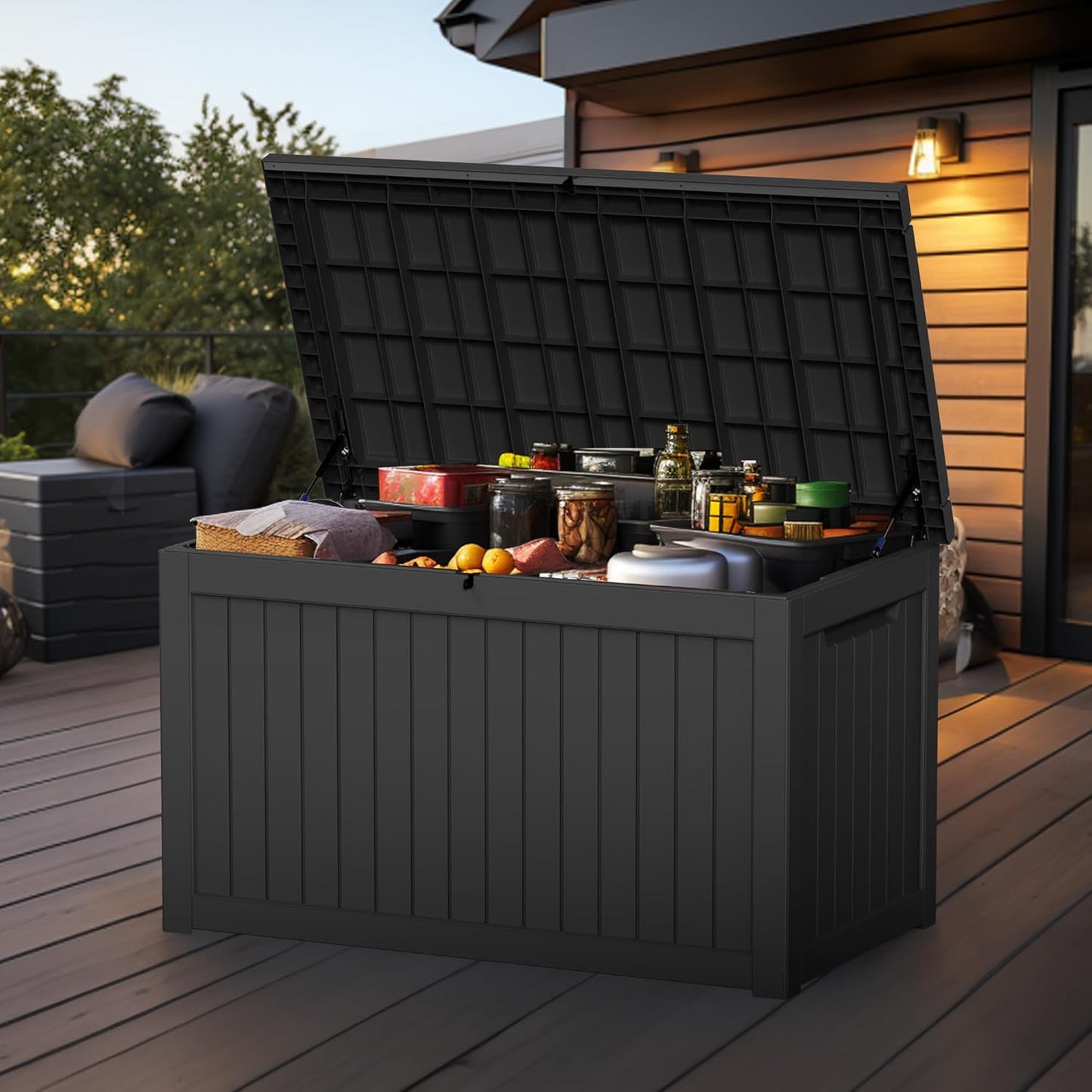 Skiennix 260 Gallon Outdoor Deck Box - Lockable Waterproof Storage for Garden Tools & Cushions | Black