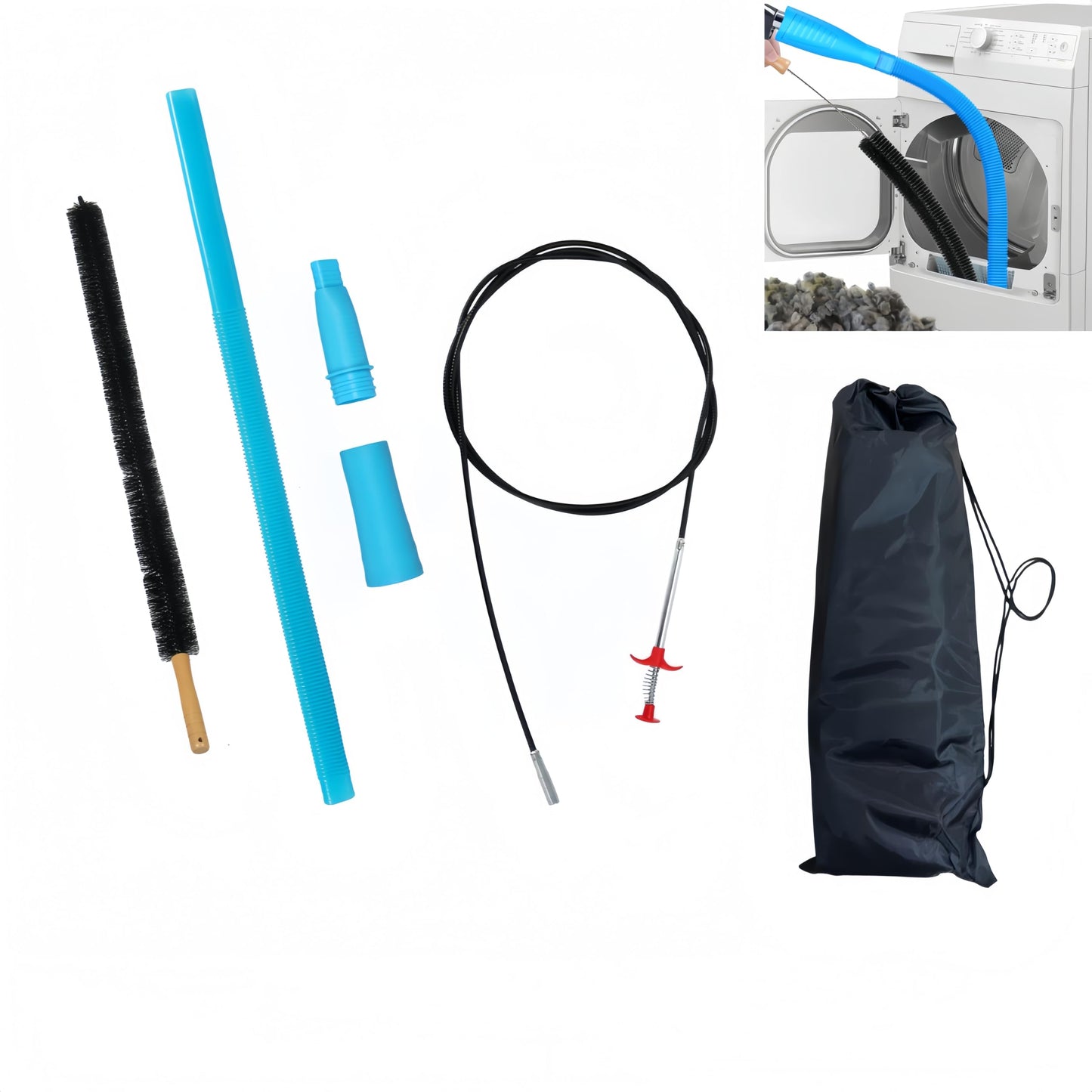 XHYdamile 3Pcs Dryer Vent Cleaner Kit, Dryer Lint Vacuum Attachment and Flexible Dryer Lint Brush, Dryer Vent Vacuum Hose Attachment, with Unclogging Clip & Storage Bag
