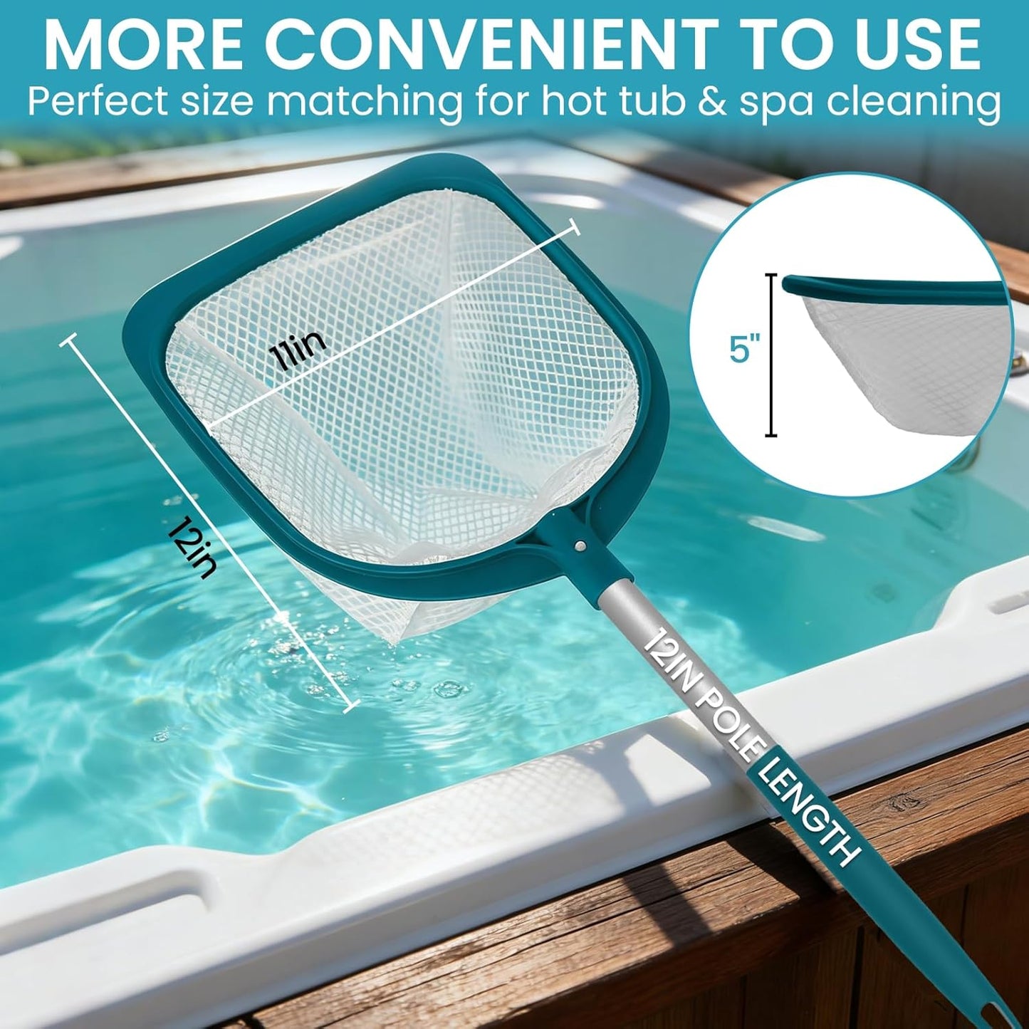 POOLWHALE Hot Tub Leaf Skimmer Net - Ultra Fine Mesh with Aluminum Pole for Efficient Debris Removal