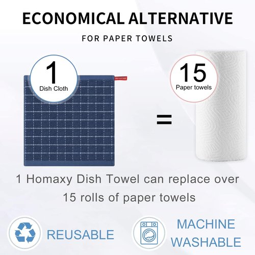 Homaxy 100% Cotton Terry Kitchen Dish Cloths, Ultra Soft and Absorbent Dish Towels for Kitchen, Suitable for Drying and Washing Dishes, 18 Pack, 12 x 12 Inches, Navy Blue