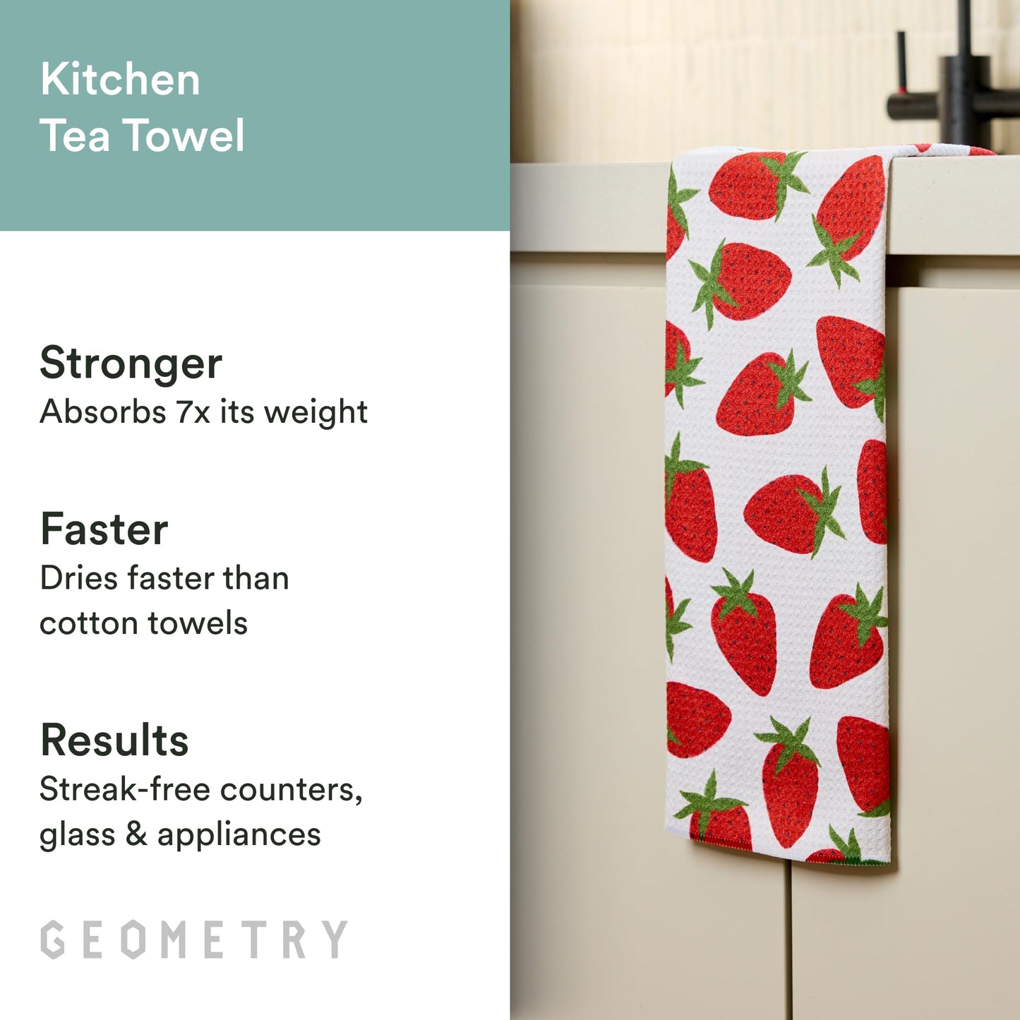 GEOMETRY Spring Kitchen Towels - Quick Dry Microfiber Cloth Spring & Summer Dish Towels for Kitchen Drying - Premium Quick Dry Towel - Strawberry Sunshine, 18" x 30" - 2-Pack