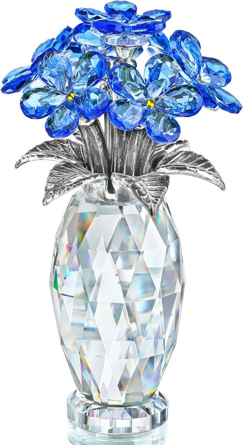 H&D Hyaline & Dora Blue Crystal Forget Me Not Flower Figurine - Elegant Home Decor Collectible Ornament