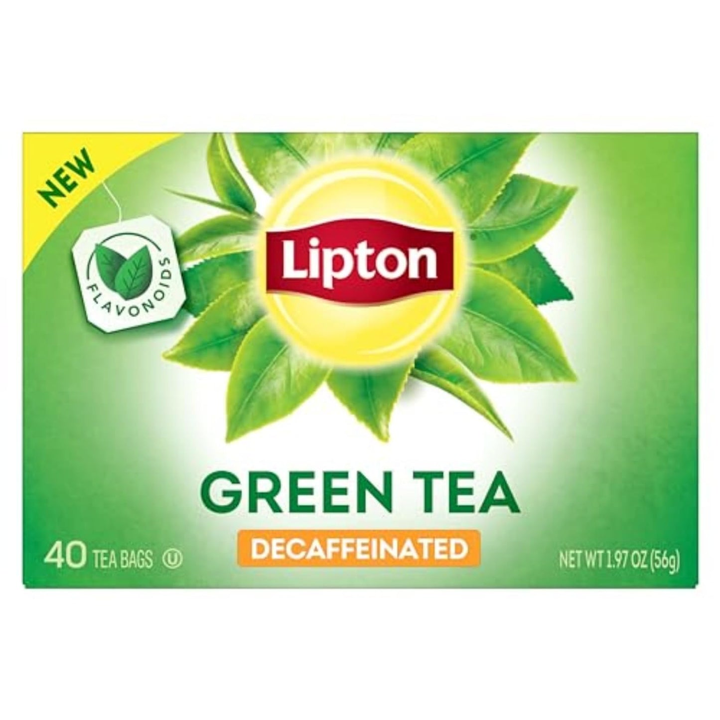 Lipton Decaffeinated Green Tea Bags - Unsweetened, Flavonoid-Rich, 40 Count for Hot or Iced Tea