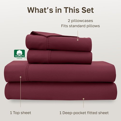 California Design Den Full Size Bed Sheets Set - 100% Cotton, 400 Thread Count, Silky Smooth Sateen, Deep Pockets - Burgundy Red
