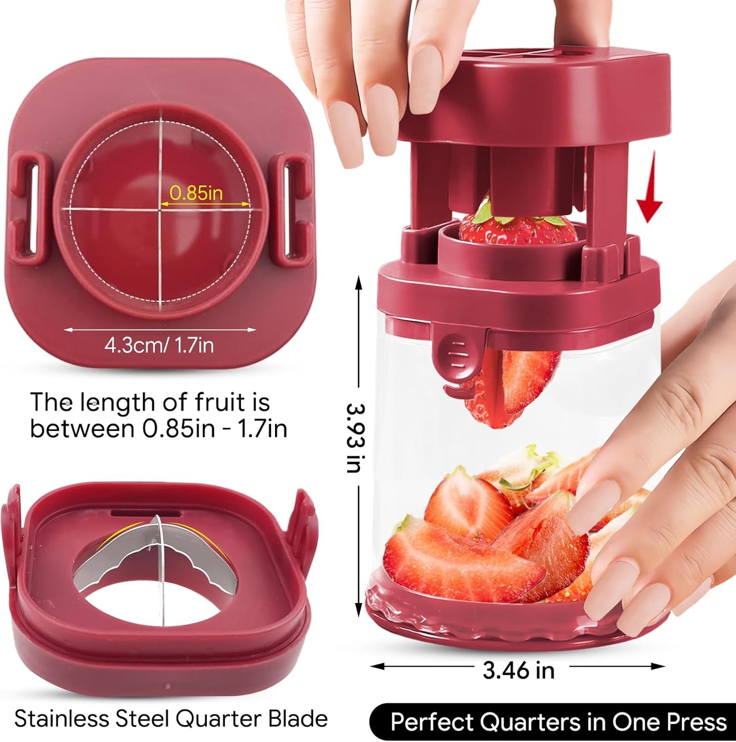 Skiennix Small Fruit Cutter - Creative Strawberry & Grape Slicer for Quick Salad Prep | Red
