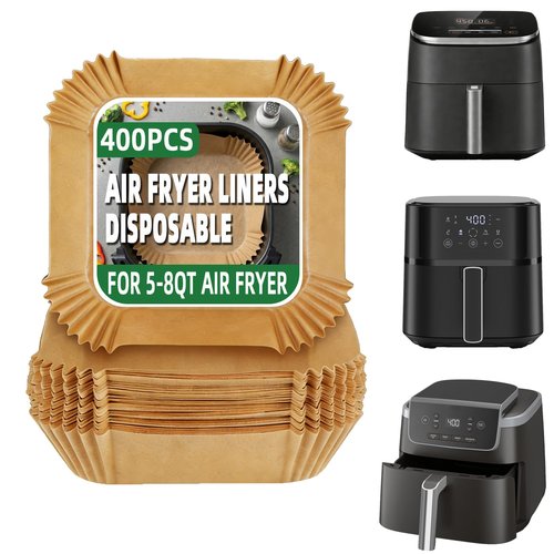 400Pcs Air Fryer Liners Disposable,8" Square Food Grade Air Fryer Paper Liners,Non-Stick Parchment Paper Liners for Ninja AF141 5 QT Pro AF181 6.5QT,Cosori Chefman 6 QT &Other 5 to 8Qt Airfryer