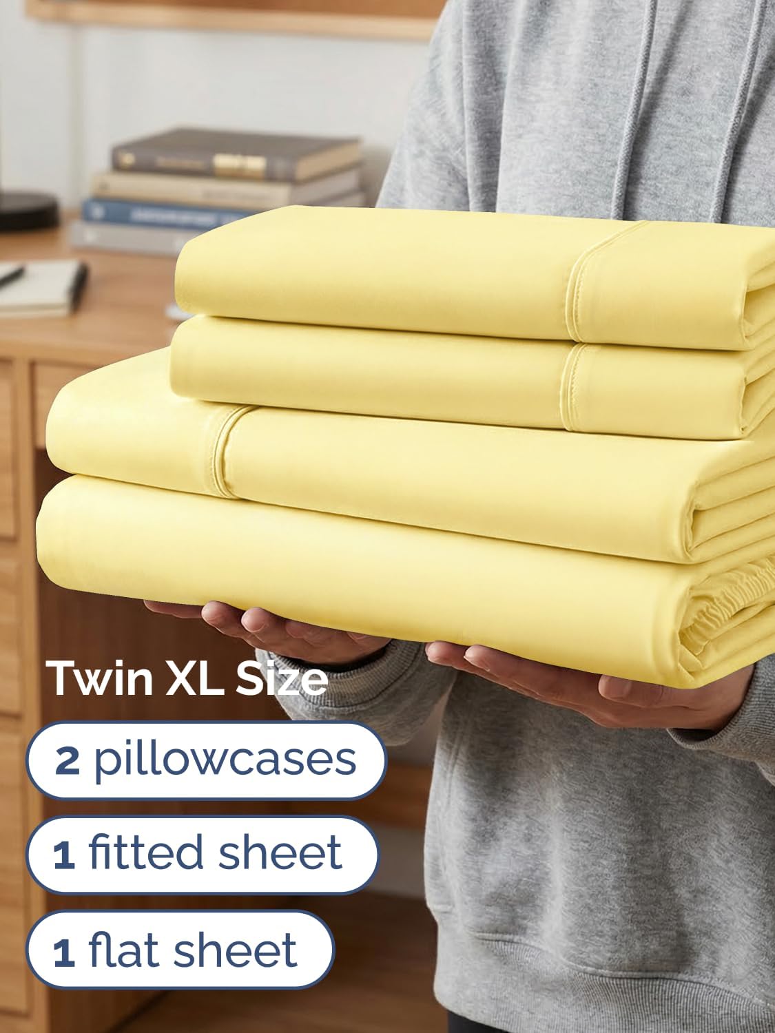 Skiennix Extra Deep Twin XL Sheet Set | 4-Piece Breathable Cooling Bedding - Soft, Wrinkle-Free Yellow