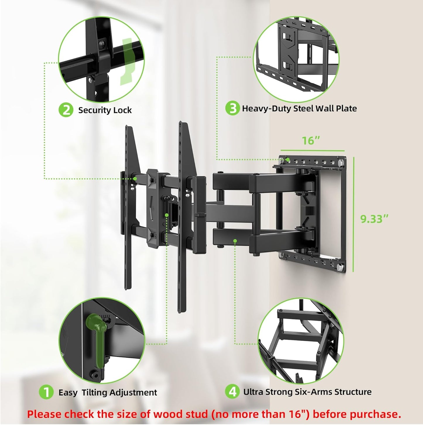 USX Mount Full Motion TV Wall Mount - Dual Swivel & Tilt for 42-90 Inch TVs | VESA 600x400mm, 132lbs Capacity