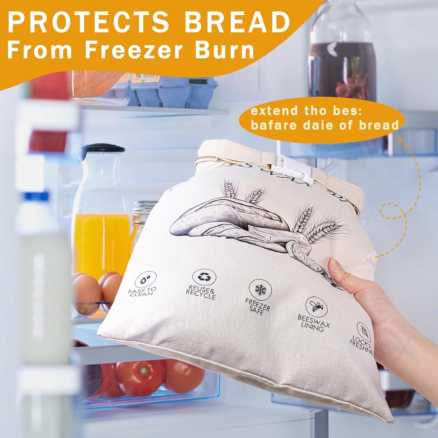 Skiennix Reusable Beeswax Bread Bags - Keep Sourdough & Homemade Bread Fresh Longer | 2-Pack (Amber Wheat)