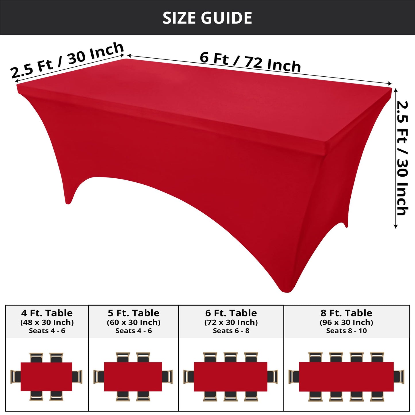 Utopia Kitchen Spandex Tablecloth 10 Pack [6FT, Red] Tight, Fitted, Washable and Wrinkle Resistant Stretch Table Cloth Rectangle Cover for Trade Show, Weddings & Parties [72Lx30Wx30H Inch]