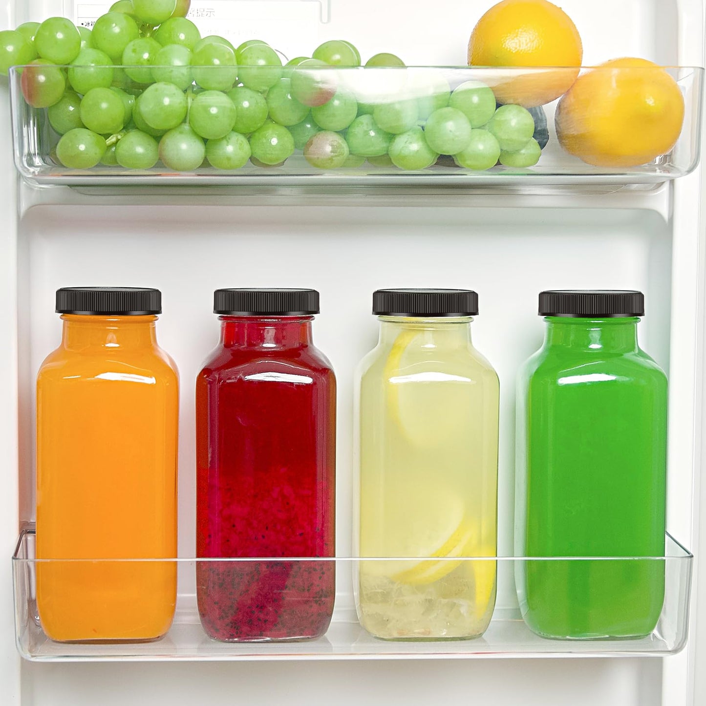 TUZAZO 10 PACK 16 Oz Glass Juice Bottles with Lids, Reusable Travel Drinking Jars Juice Containers, Glass Bottles for Juicing with Brush, Straws, Lids with Hole