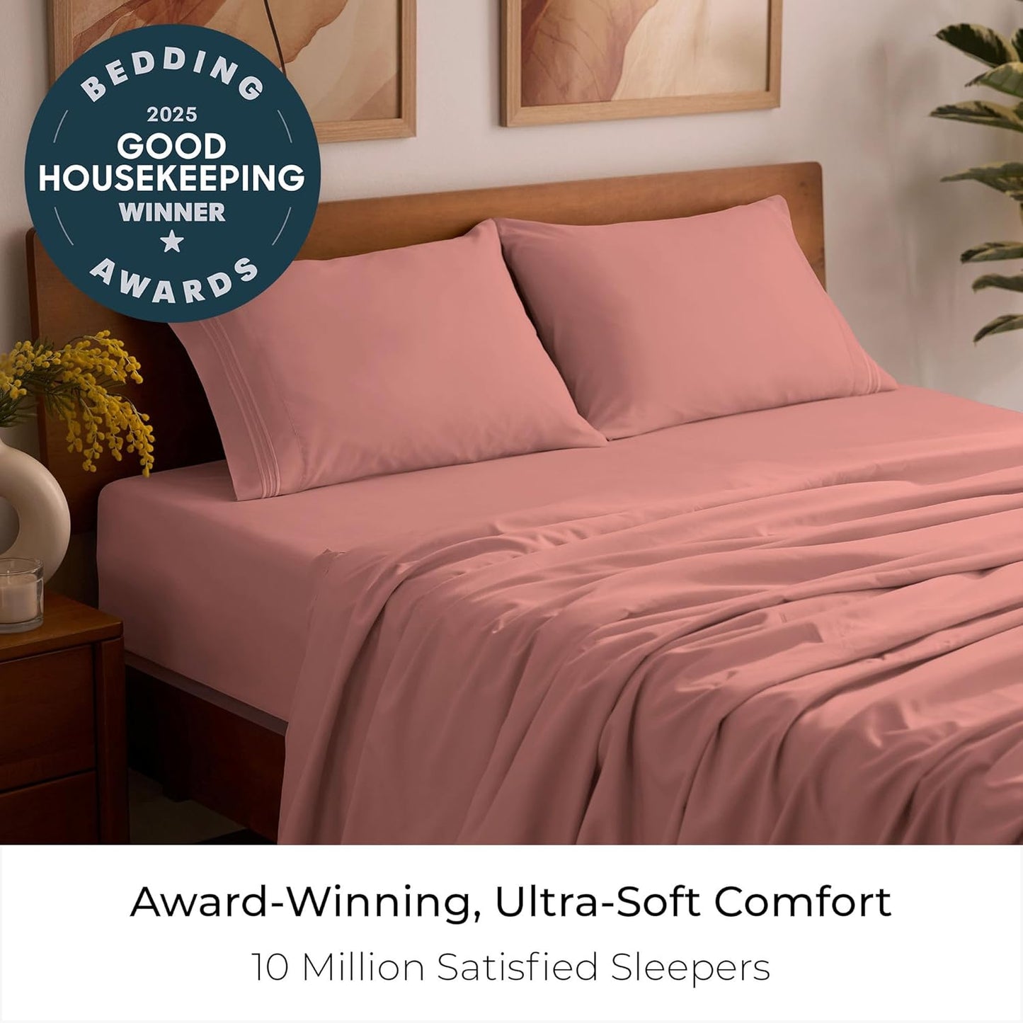 Mellanni Queen Sheets Set - 4 PC Luxury Bedding Collection | Extra Soft, Cooling, Wrinkle-Resistant (Coral)