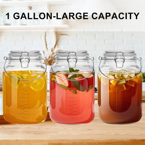 Galssmagic 1 Gallon Super Wide Mouth Glass Jars with Airtight Lids,2 Pack Gallon Mason Jars Glass Storage Container for Canning,Pickling,Fermenting