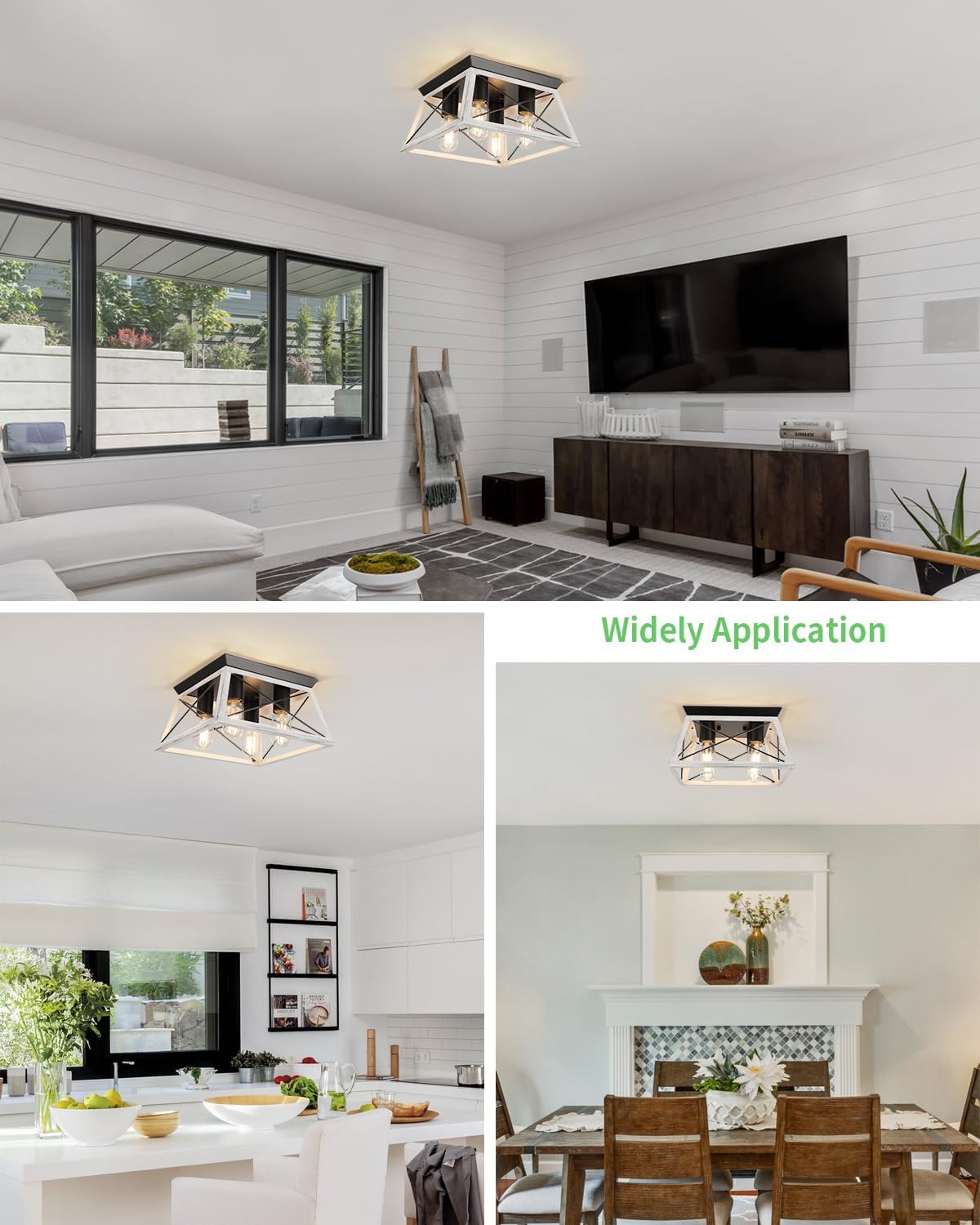 Farmhouse Flush Mount Ceiling Light Oak White Ceiling Light Fixtures 2-Light Industrial Vintage Metal-Framed Ceiling Lighting for Hallway Foyer Kitchen Dining Room Bedroom Living Room Laundry