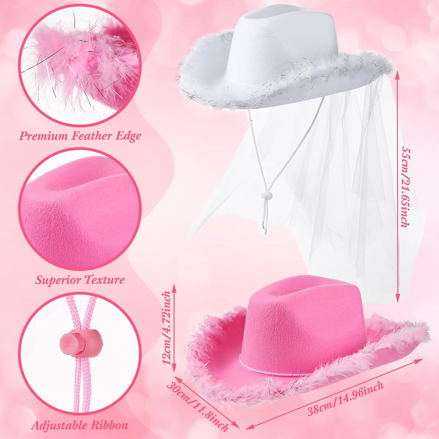 Unittype 12 Pcs Women Cowgirl Cowboy Hats Bachelorette Cowboy Hats for Bridal Shower Wedding Engagement Halloween Cosplay