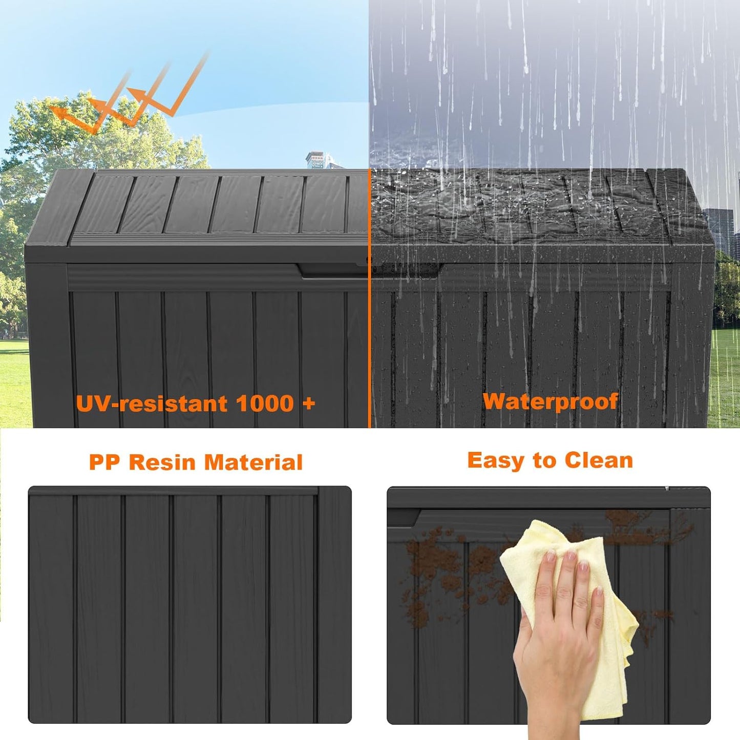 Regine Switzerland 86 Gallon Outdoor Deck Box - Lockable Waterproof Storage for Garden Tools & Cushions | Black