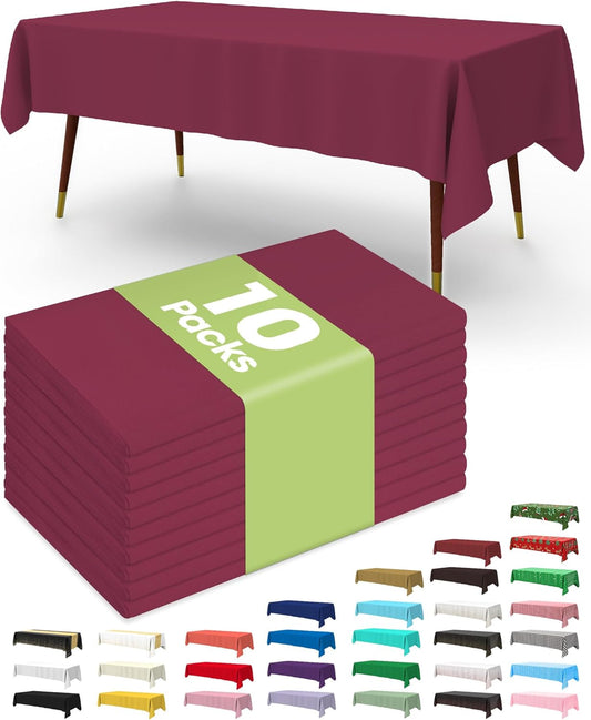 Pureegg Disposable Plastic Table Cloths - 8 Pack, 54 x 108 Inch, Leakproof Burgundy for Parties & Thanksgiving