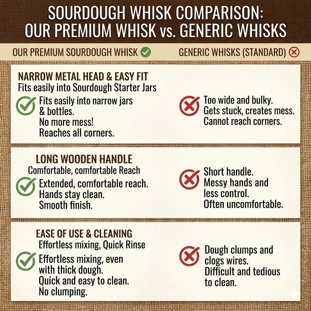 Sourdough Starter Stirring Hook and Dough Whisk | Small Size to Fit in Jars | Improve the Mixing Standard Of Your Starter For Better Baking Results | New England Sourdough Starter Co.