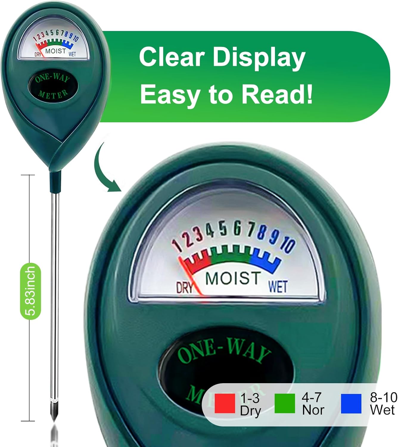 Soil Moisture Meter - Green Hygrometer Sensor for Indoor & Outdoor Plants | No Battery Required