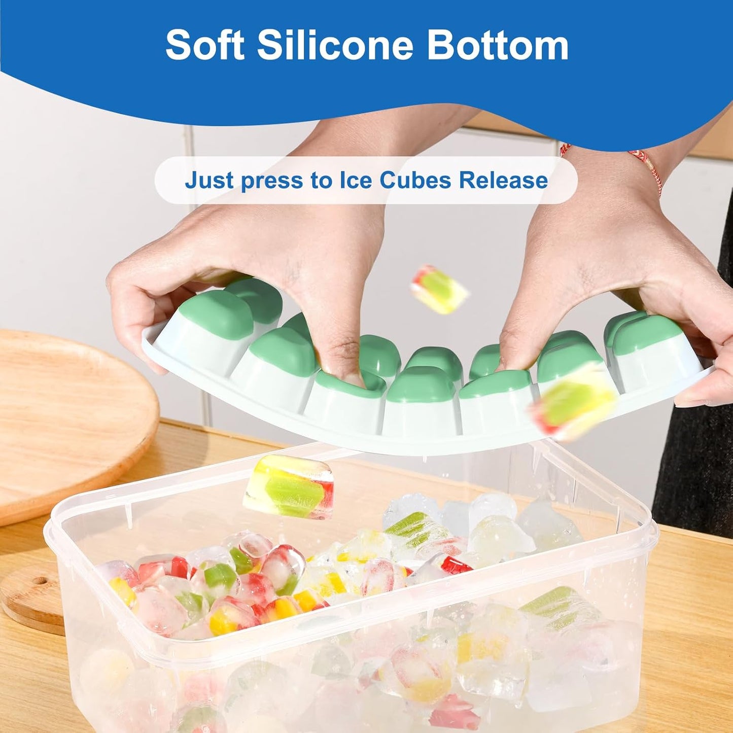 Skiennix Ice Cube Tray Set - 3 Pack Silicone Easy-Release Molds for Drinks | BPA-Free, Stackable Design