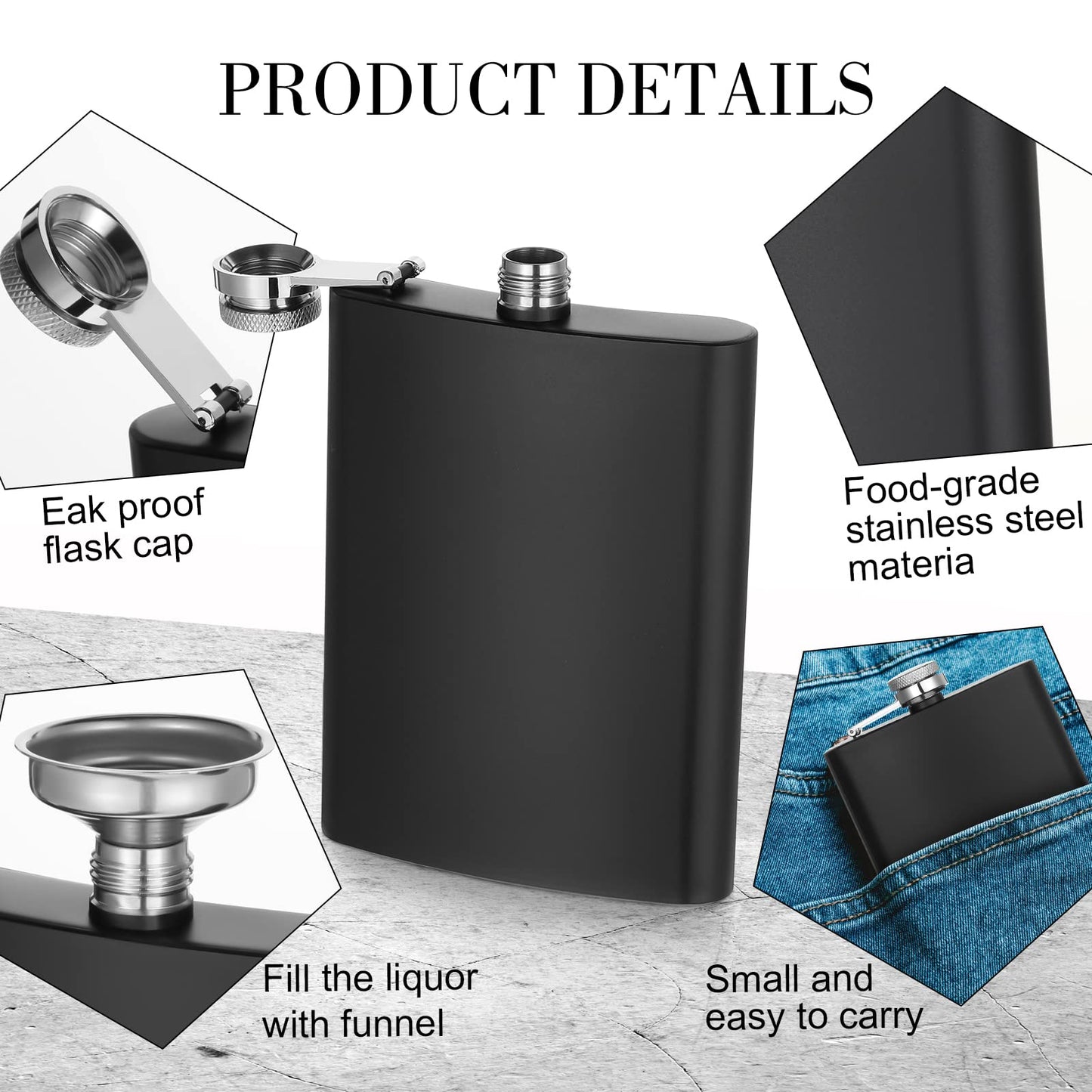 Hoolerry 30 Pieces Hip Flasks Set Stainless Steel Liquor Flask with Funnel Metal Leak Proof Flask Pocket Whiskey Flasks for Men Women Bridesmaid Wedding Party Supplies (Matte Black, 8 oz)