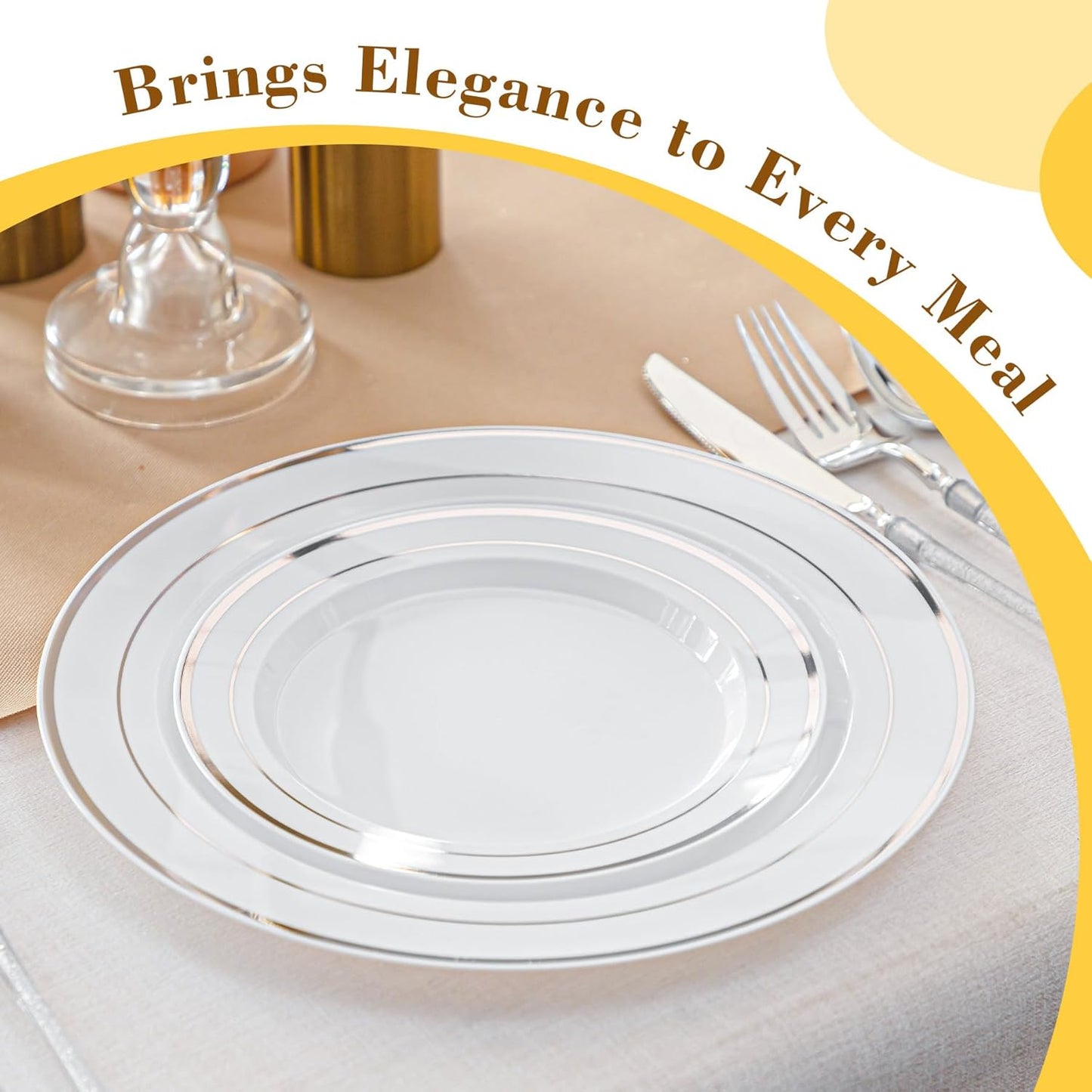 Regine Switzerland Disposable Plastic Plates - 200PCS Silver & White Dinner and Dessert Plates for Parties & Weddings