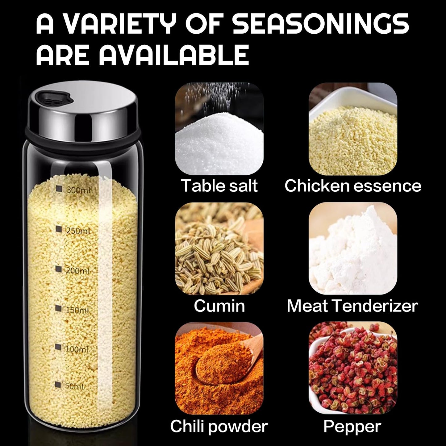 2 Piece 4-Neck Glass Seasoning Shakers with Adjustable Pour Holes - Moisture Resistant, Salt and Pepper Shakers - For Seasoning, Picnics (2 medium jars, 7oz each)
