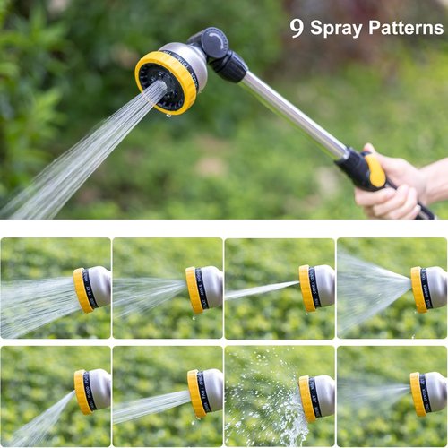 FANHAO 16-Inch Heavy Duty Watering Wand - 9 Spray Patterns & 180° Rotating Nozzle for Easy Plant Care | Yellow