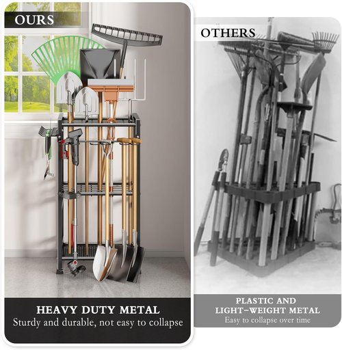 CICUFY Garden Tool Organizer - Heavy Duty Metal Rack for Up to 35 Long Handled Tools | Black