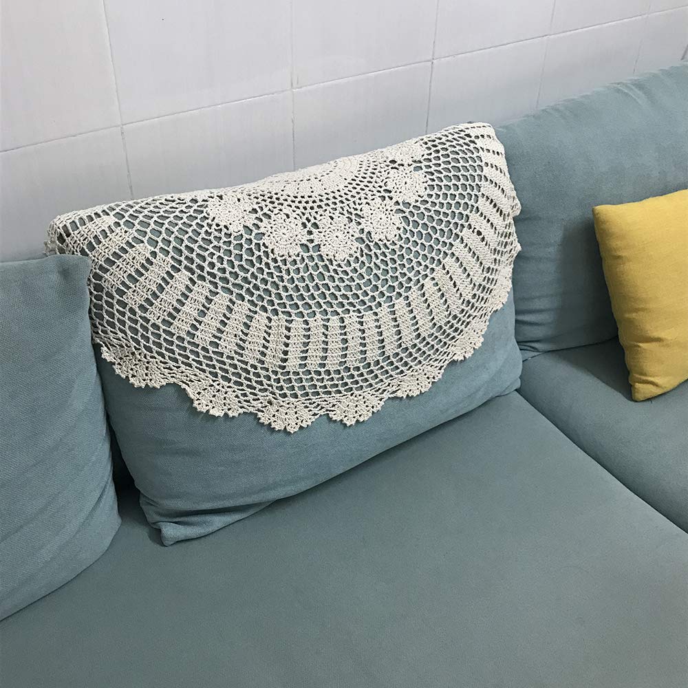 Hetao 100% Cotton Handmade Crochet Round Tablecloth Doilies Lace Table Covers,Beige, 27 Inch