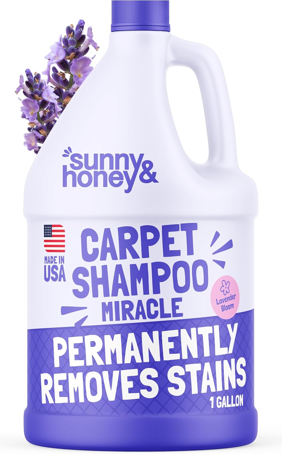 Sunny & Honey Carpet Cleaner Shampoo - Pet Stain Remover & Odor Eliminator - 128 fl oz Light Lavender Solution