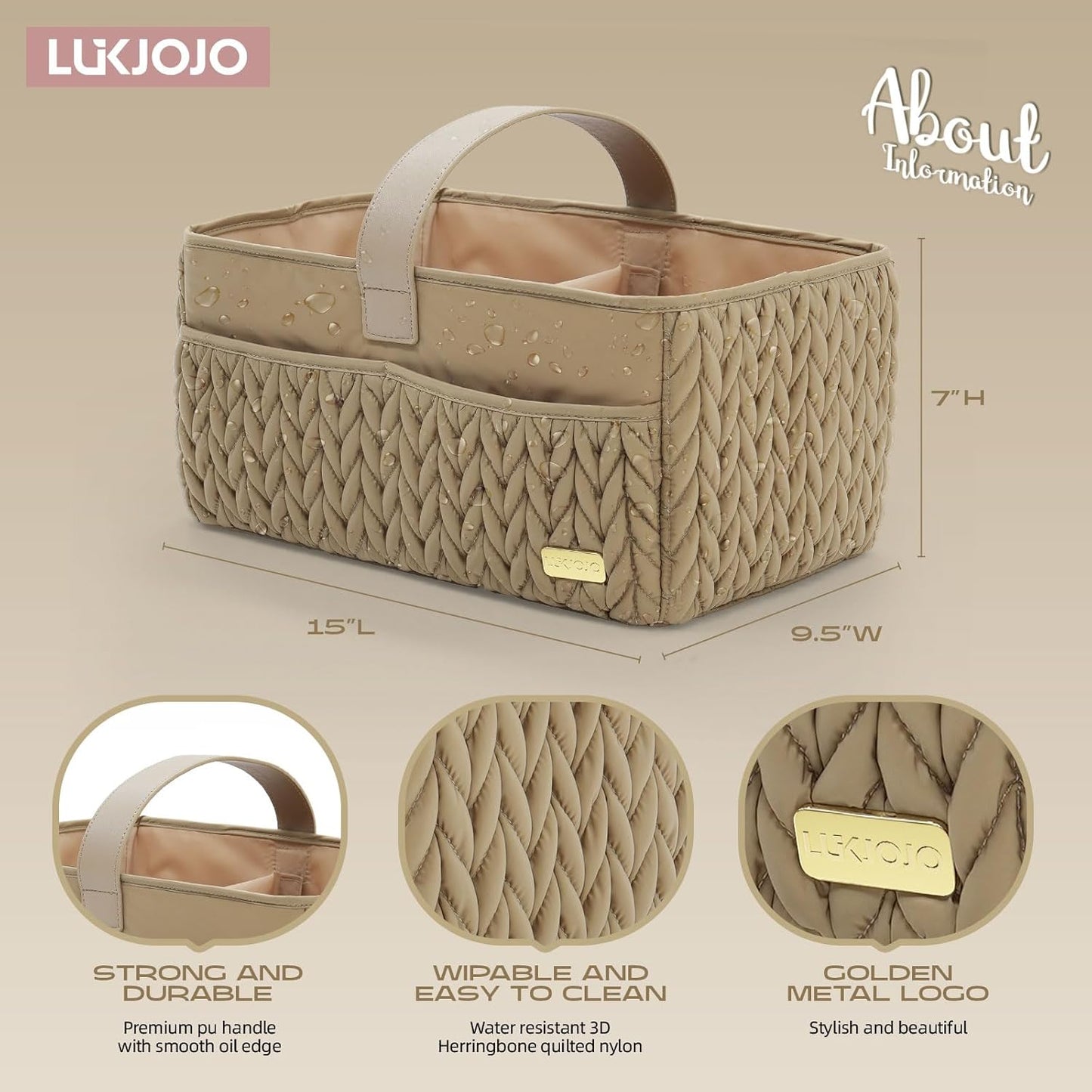 Luxurious Baby Diaper Caddy - Stylish Nursery Storage Basket for Newborn Essentials | Beige Organizer Tote Bag