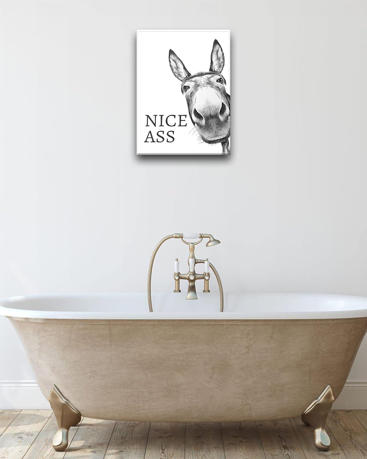 UPWOIGH Funny Bathroom Wall Art - Black and White Donkey Canvas Print | Waterproof Framed Decor, 12x16in