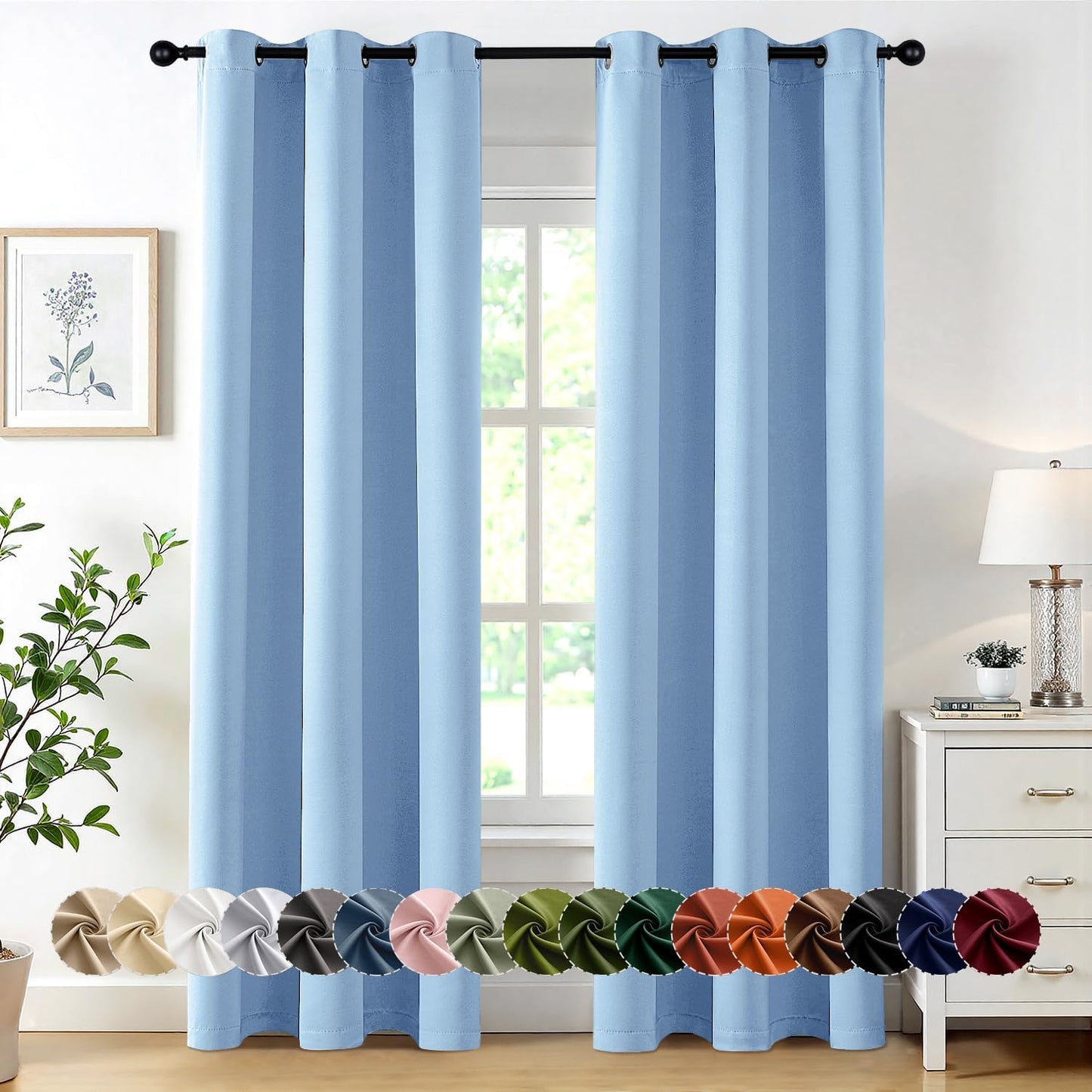 MIULEE Sky Blue Blackout Curtains - Thermal Insulated Room Darkening Drapes | 72 Inches Long, 2 Panels