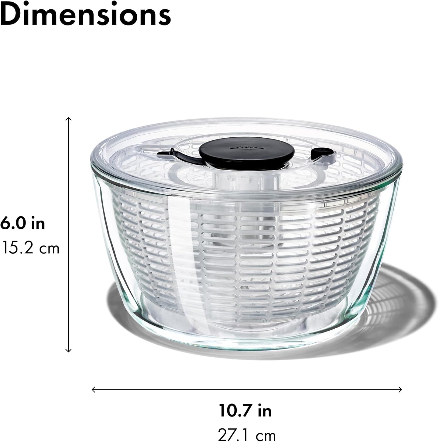 OXO Good Grips Glass Salad Spinner - Large 6.22-Qt Lettuce & Fruit Washer | BPA-Free Borosilicate Bowl